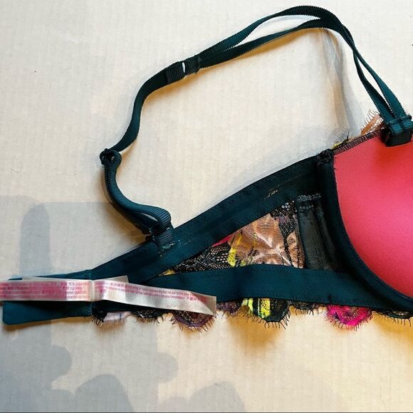 PINK Bra Date Plunge push up multiway 34B underwire, padded, black, pink multi - Picture 4 of 10